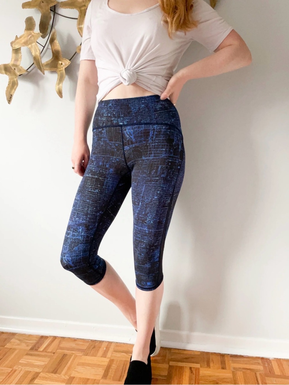 lululemon Blue and Black Grid-Print Leggings lake new size 4.